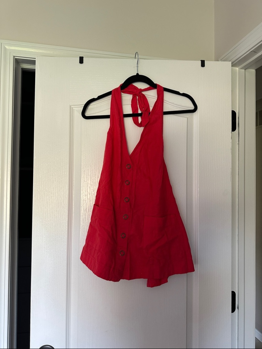 Free People Red Halter Button-Front Camisole
